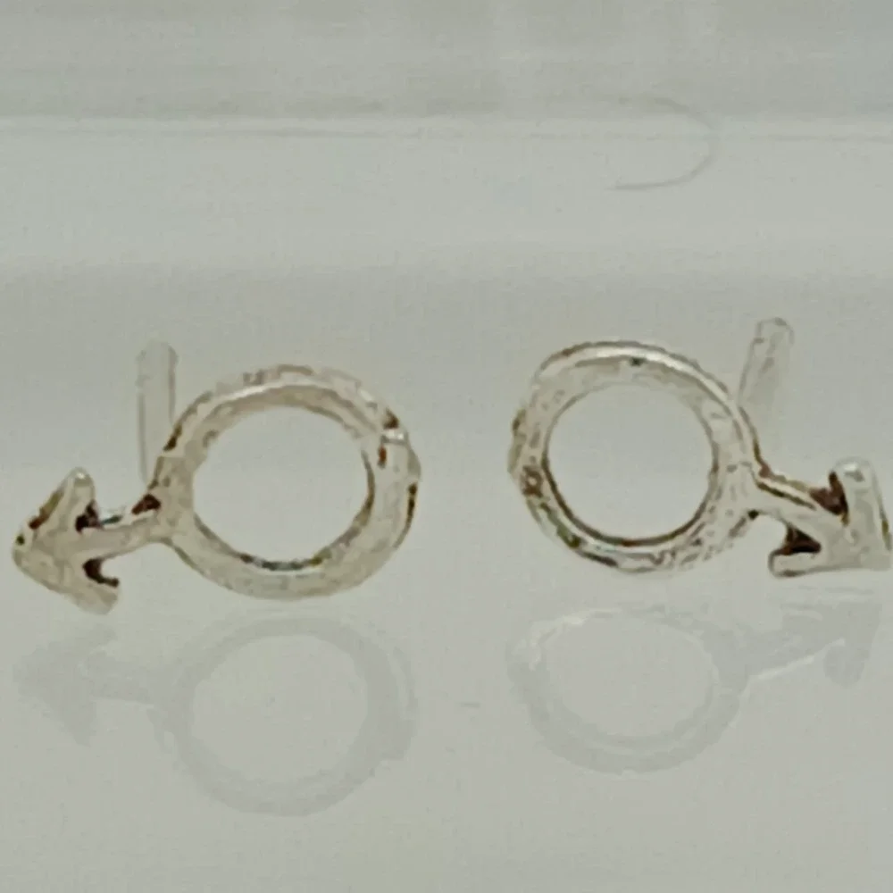 925 Sterling Silver Mars Male Symbol‎ Stud Earring Vintage 1990s Mens Jewelry
